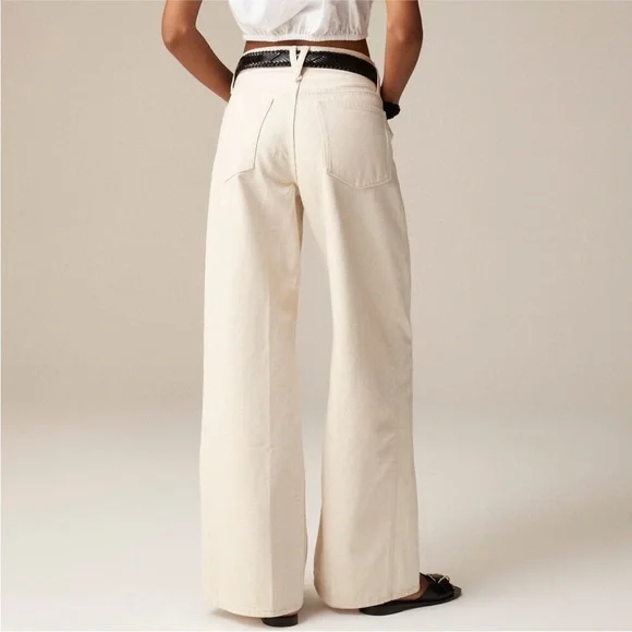 J. Crew Point Sur Seamed Puddle Jean Ecru Barrel Wide Leg Relaxed Fit Size 30 - Picture 2 of 12